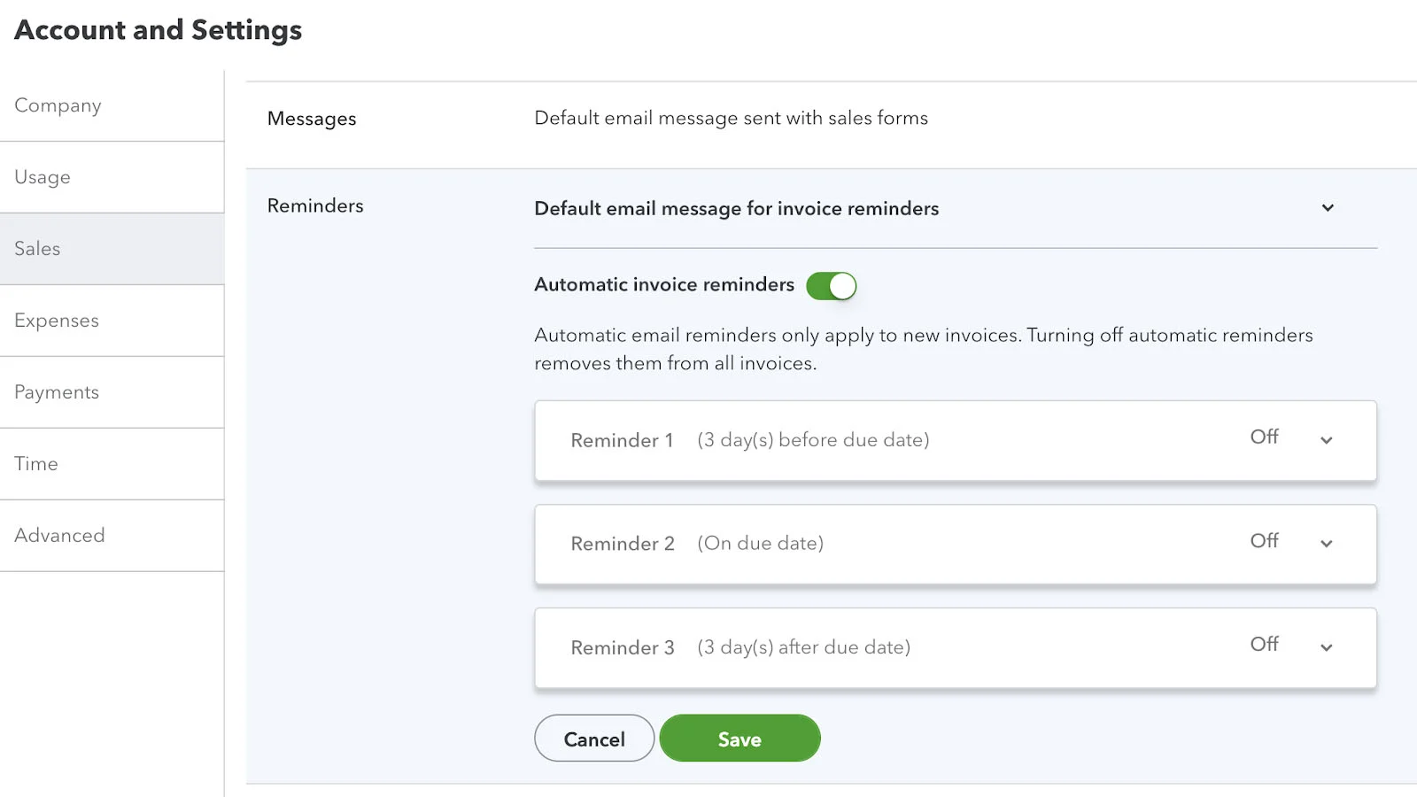 Image showing how to set automatic invoice reminders.