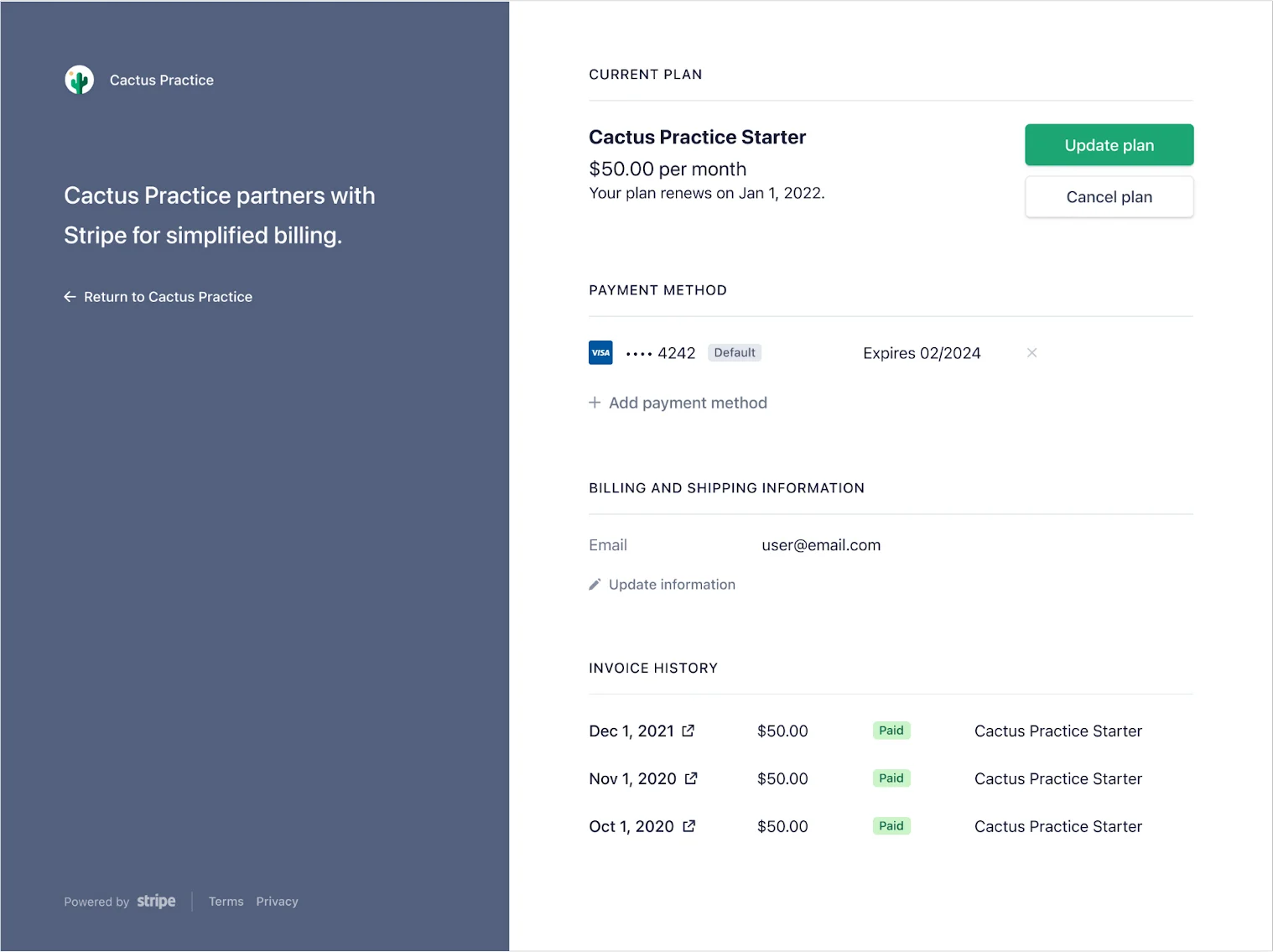 Example billing of Stripe on mobile, tablet, and desktop.