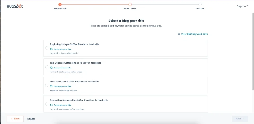 Blog post title ideas generated by HubSpot's AI Blog Writer.