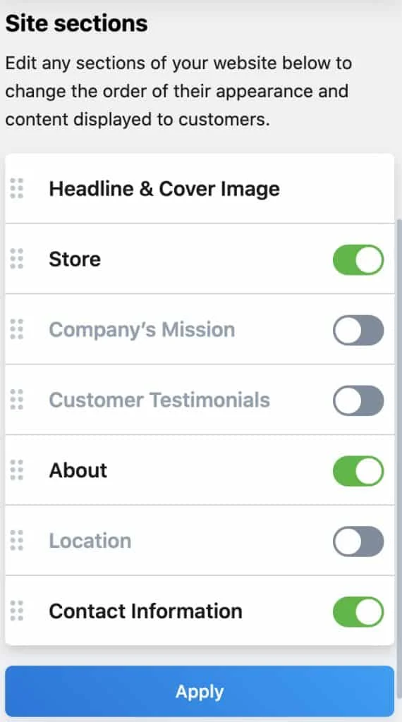 Ecwid Site Section settings for changing appearance and content display of online store.