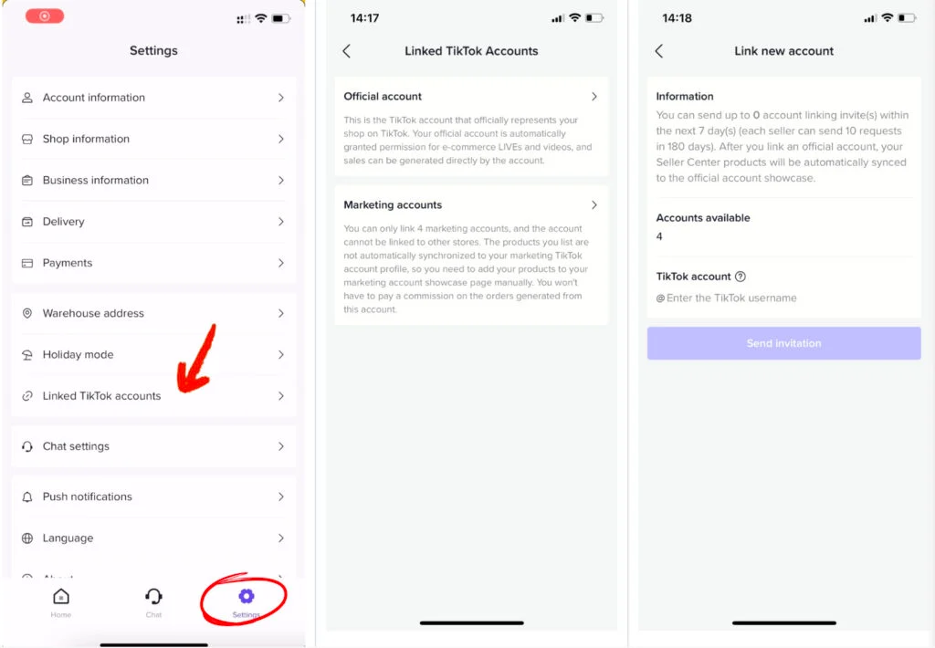 How to link a TikTok account to a TikTok Shop from the TikTok app.
