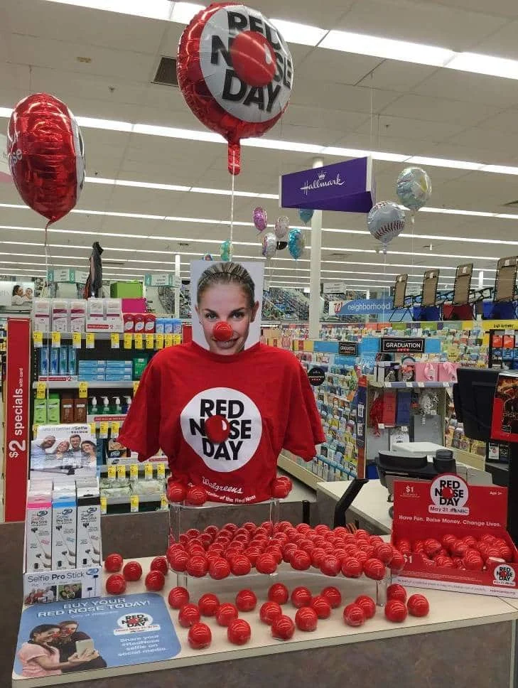Red nose day campaign in store.