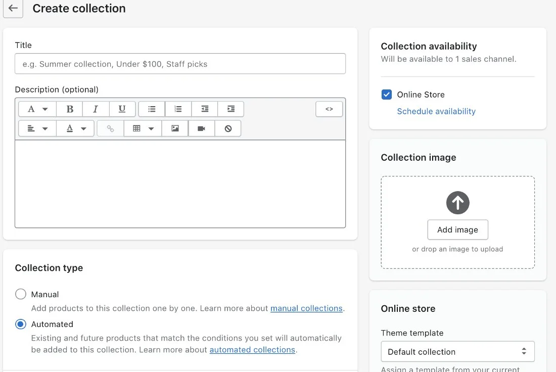 Creating collection page.