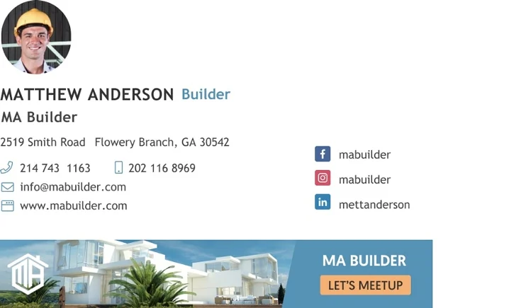 Example of an email signature for a contractor or builder.