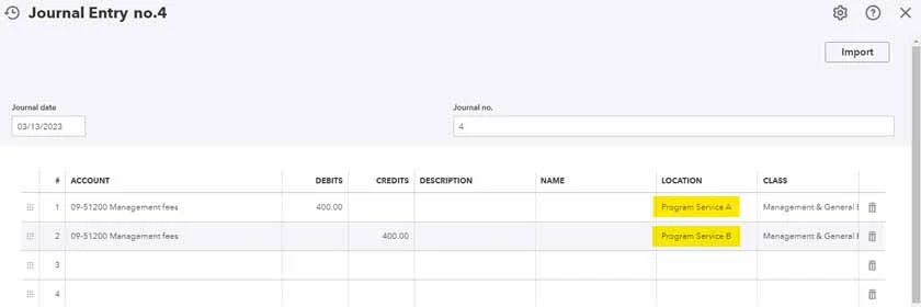 Image showing the journal entry screen with highlight on different locations.