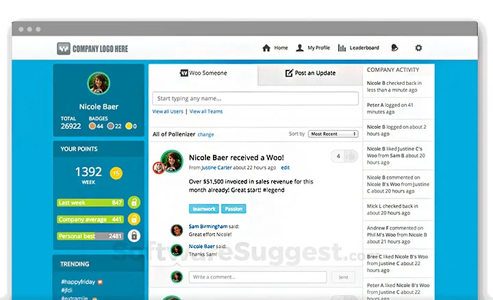A screenshot of the Wooboard feedback board