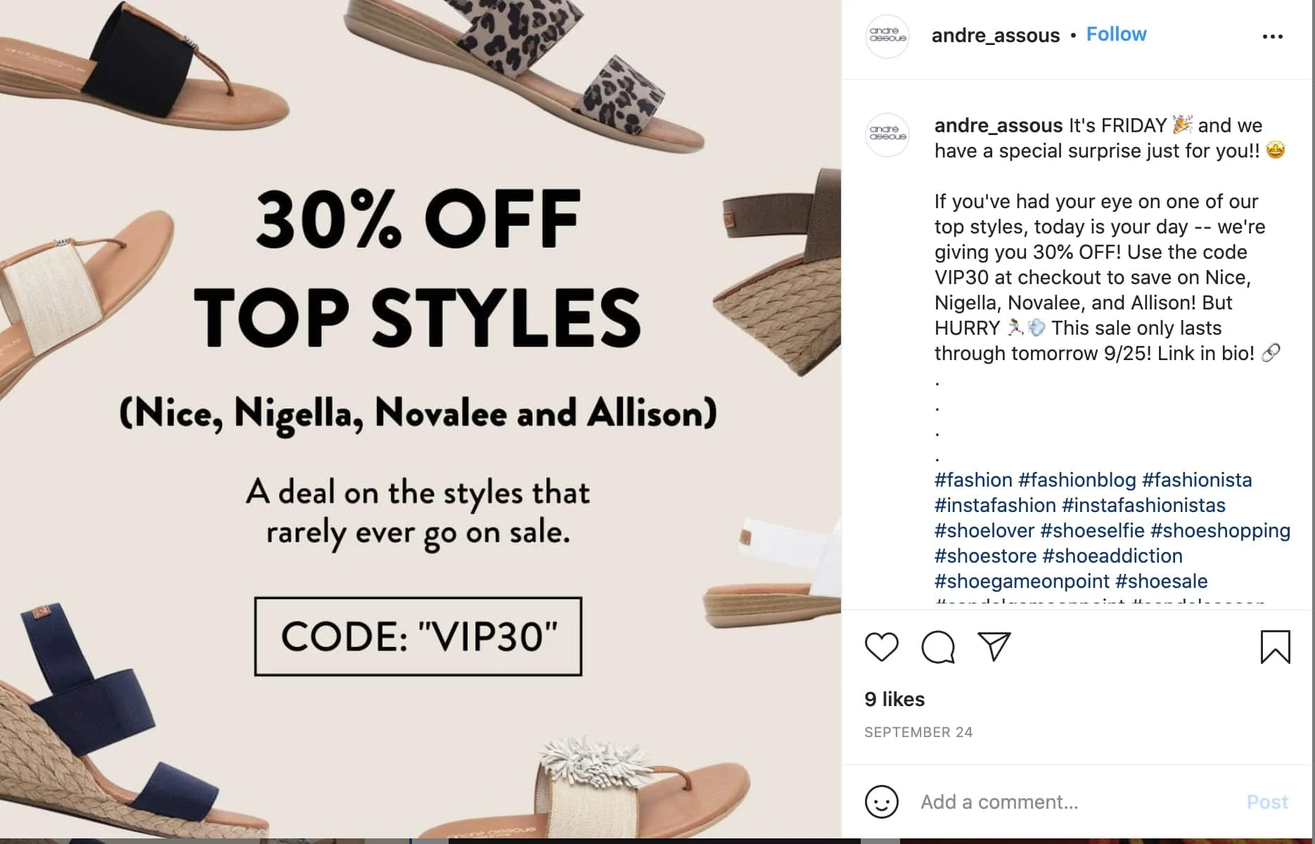 Screenshot of Andre Assous sample instagram post