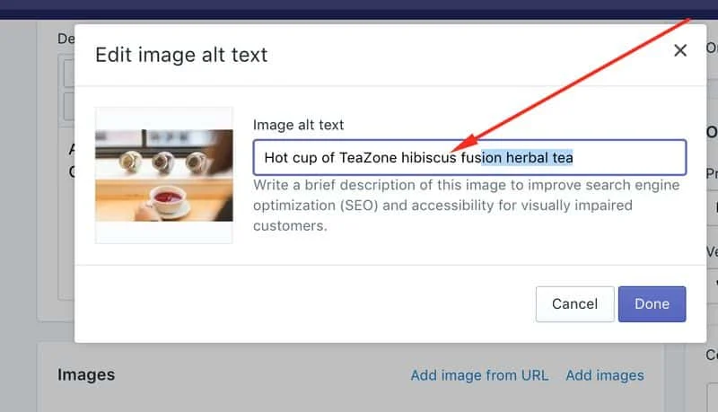 Editing image alt-text to improve SEO
