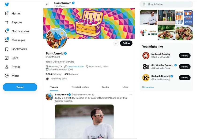 Sample interface of a Twitter account and suggested profiles.
