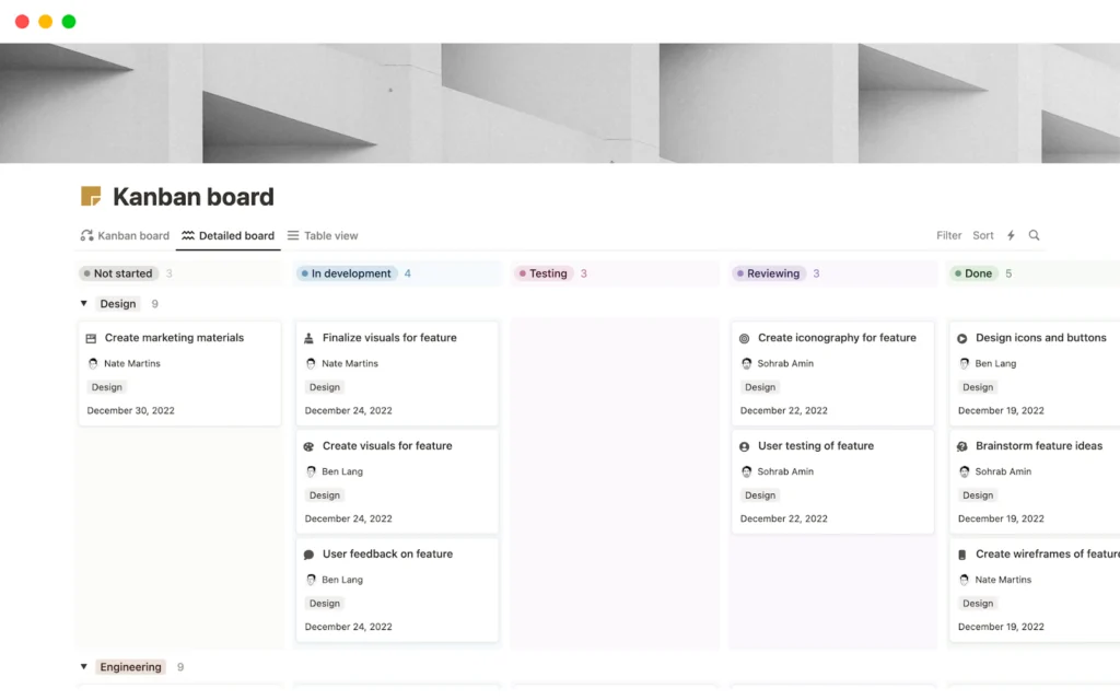 Notion's Kanban board