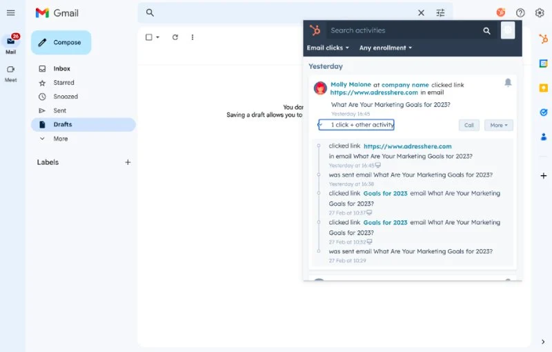Get HubSpot CRM notifications when recipients open emails.