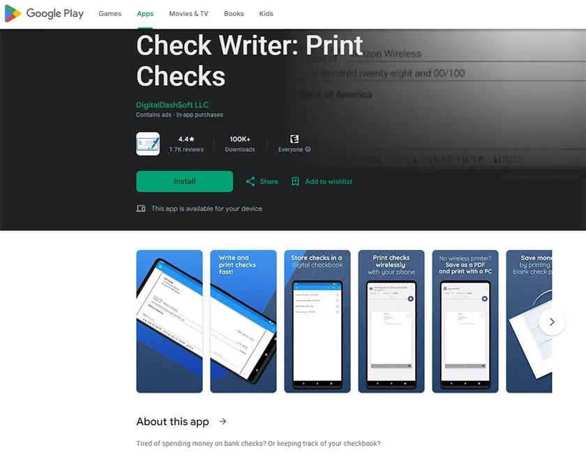 Check Writer App on Google Play