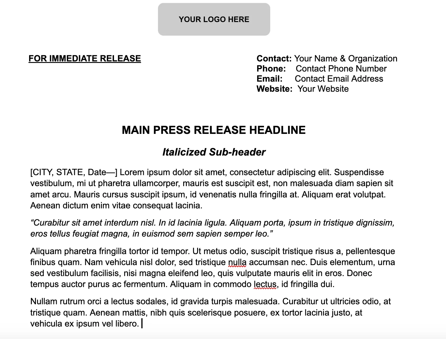 AP Style Press Release Template 2025