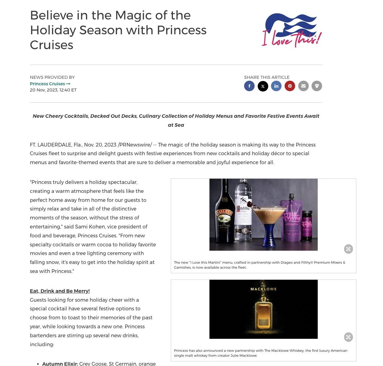 Images in Princess Cruises's press release.