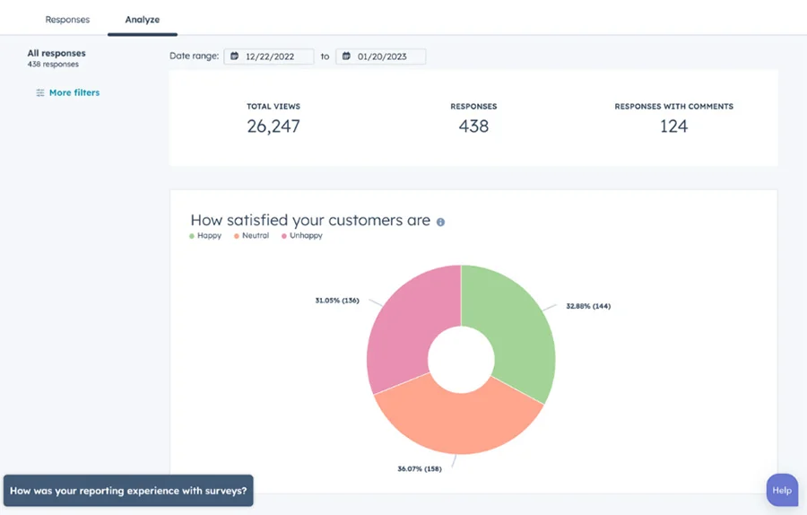 HubSpot’s customer feedback tool helps determine customers’ level of satisfaction.