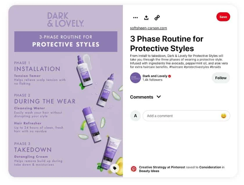 Showing Dark and Lovely's pin in Pinterest.