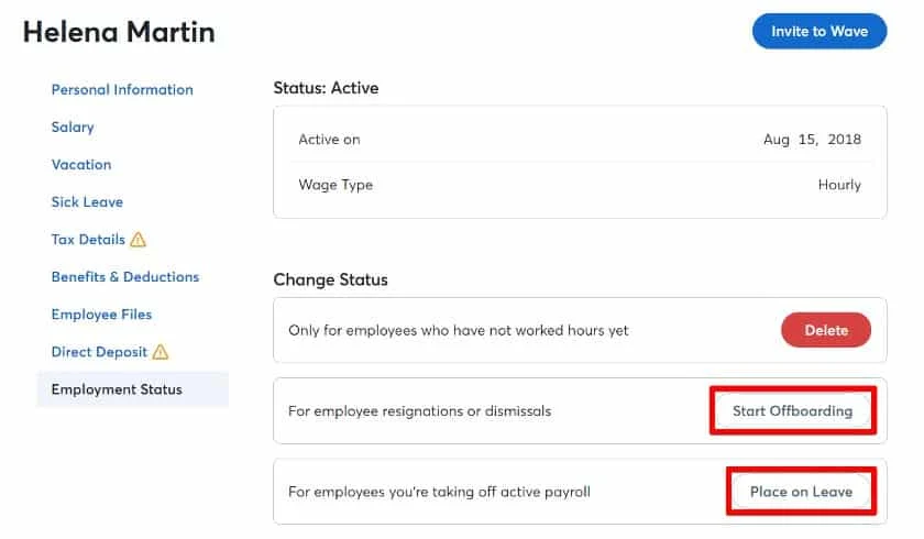 Showing employment status on Wave.