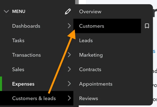 Screen how to navigate to the Customers tab in QuickBooks Online.