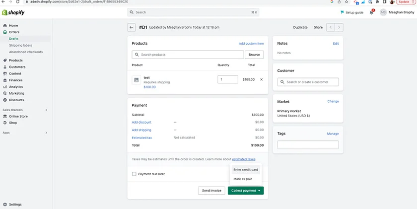 Shopify virtual terminal platform.
