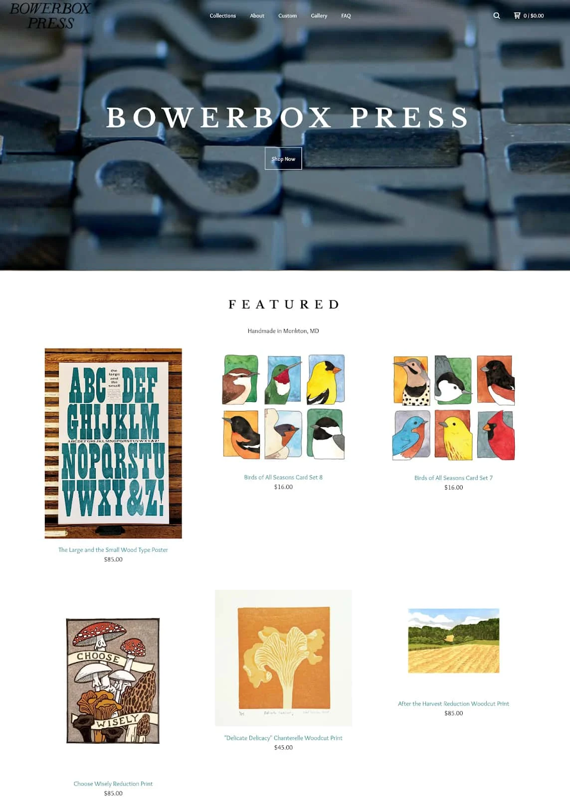 Big Cartel Neat website theme sample.