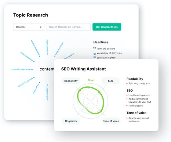 Sample interface's of SEMRush's AI-powered SEO tools