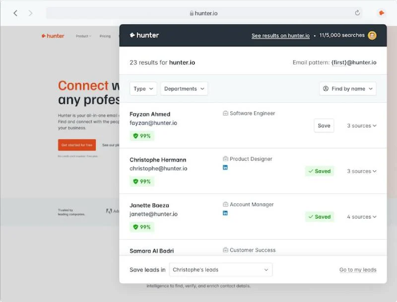 Hunter.io Google Chrome extension.