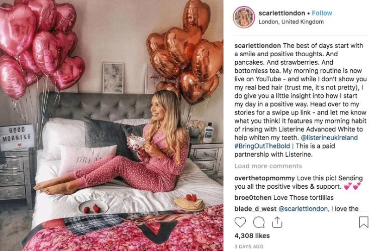 An Instagram post by the influencer Scarlett London in partnership with Listerine.