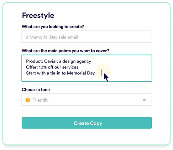 Screenshot of Copy.ai generating marketing copies.