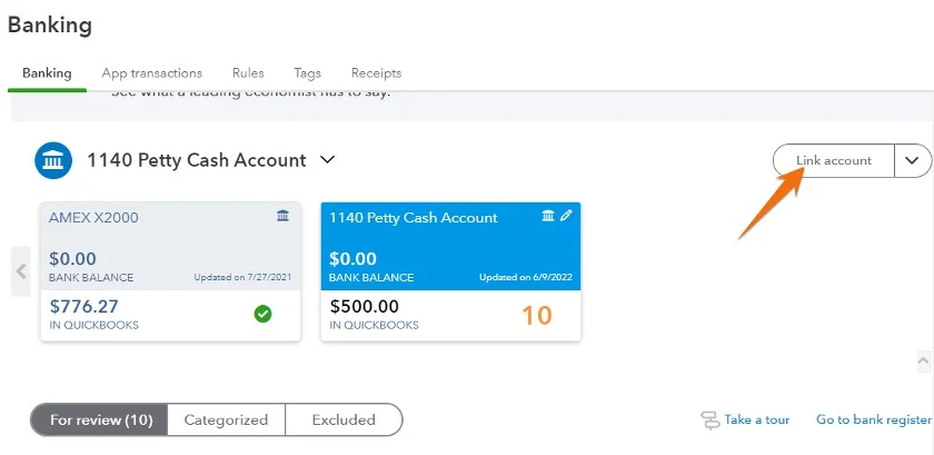 Arrow pointed to Link account.