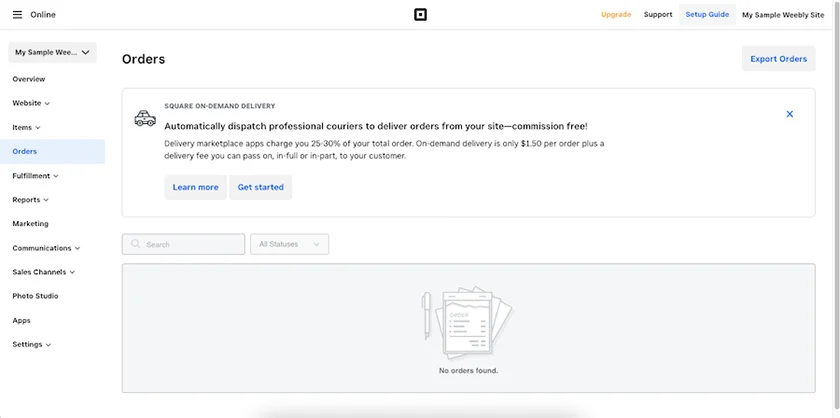 Interface of the Orders tab, where all your orders will be displayed.