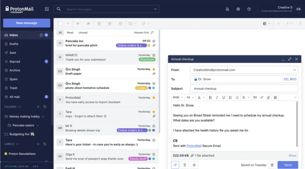 ProtonMail Dashboard