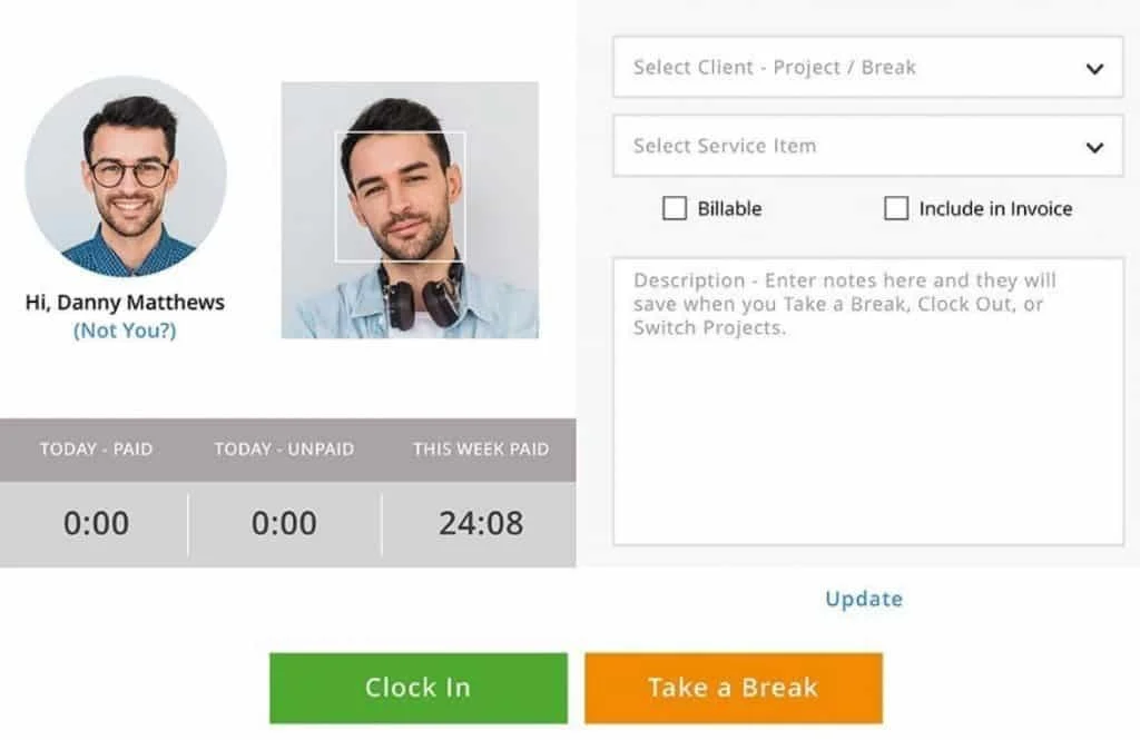 Time Tracker facial detection feature
