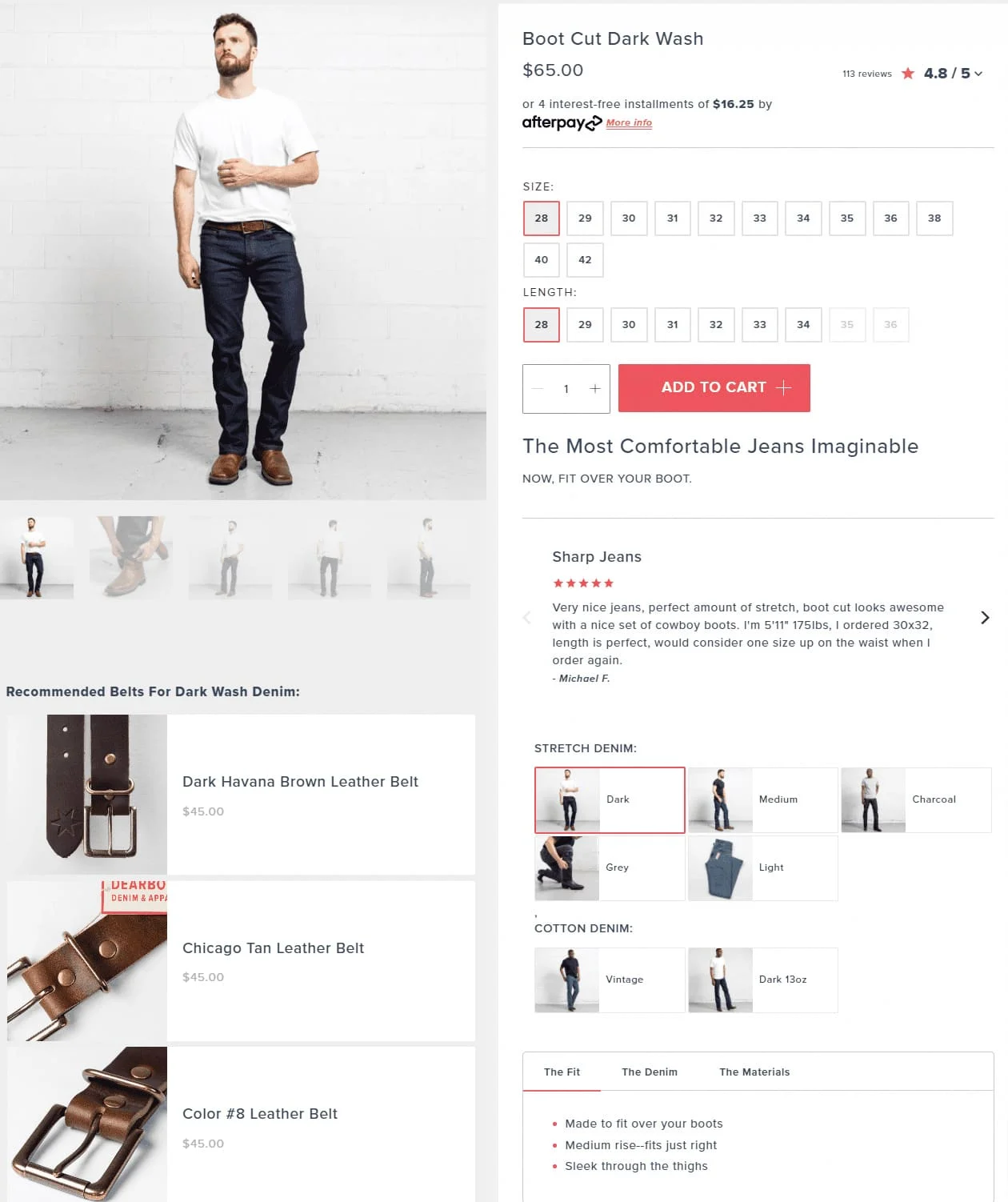 Screenshot of example of a cross-selling technique of DearBorn Denim