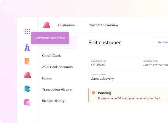 Helcim customer management tool for add, delete, update, or merge customer records.