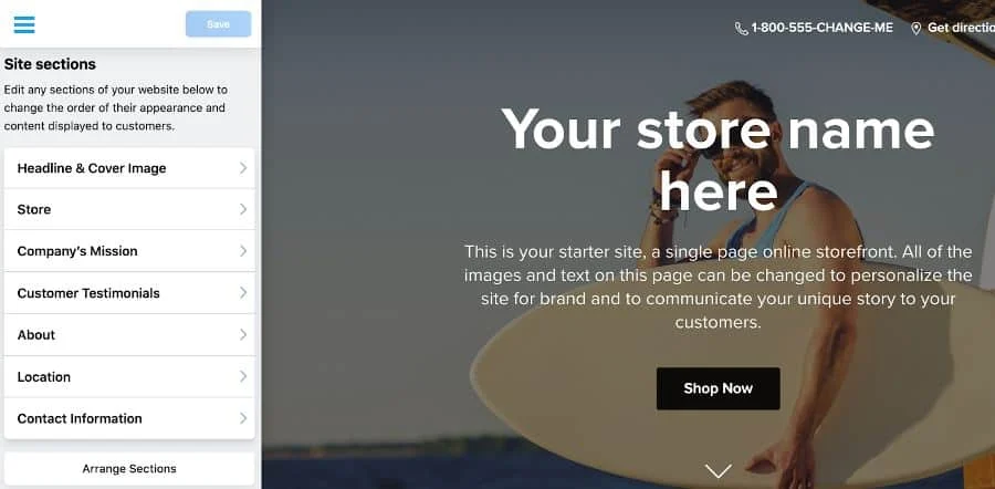 Customizing site blocks when editing instant site.