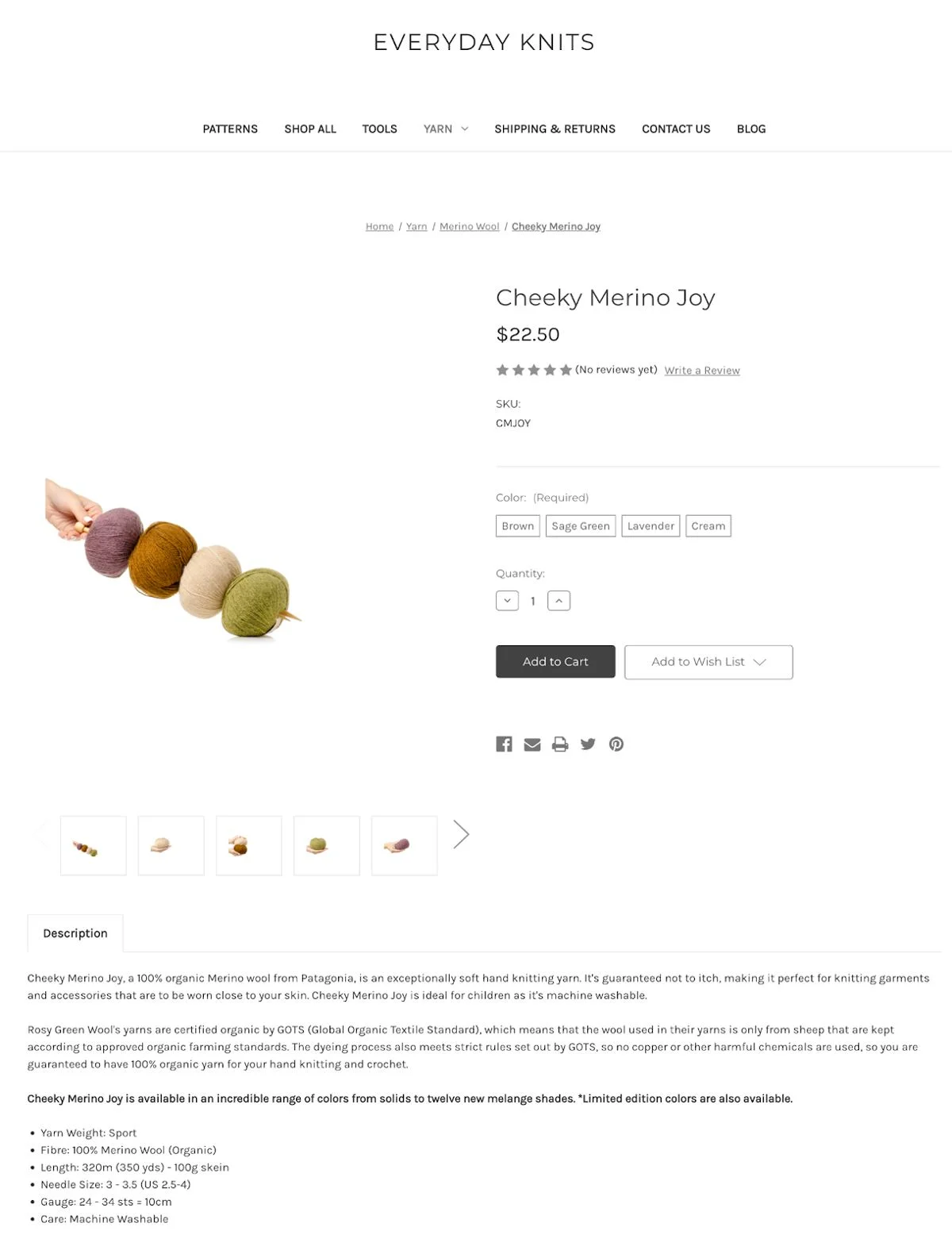A finished product page from the Everyday Knits Store