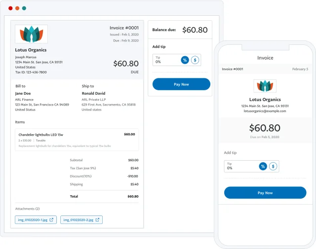 PayPal's invoicing through Mac and android phone.