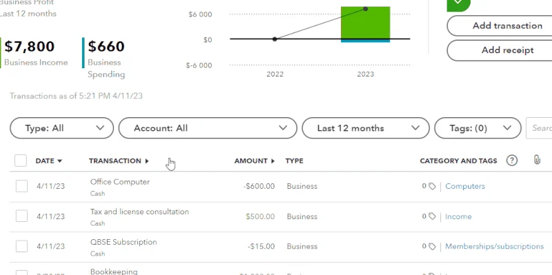 Screen where you can filter unreviewed transactions in QuickBooks Self-Employed