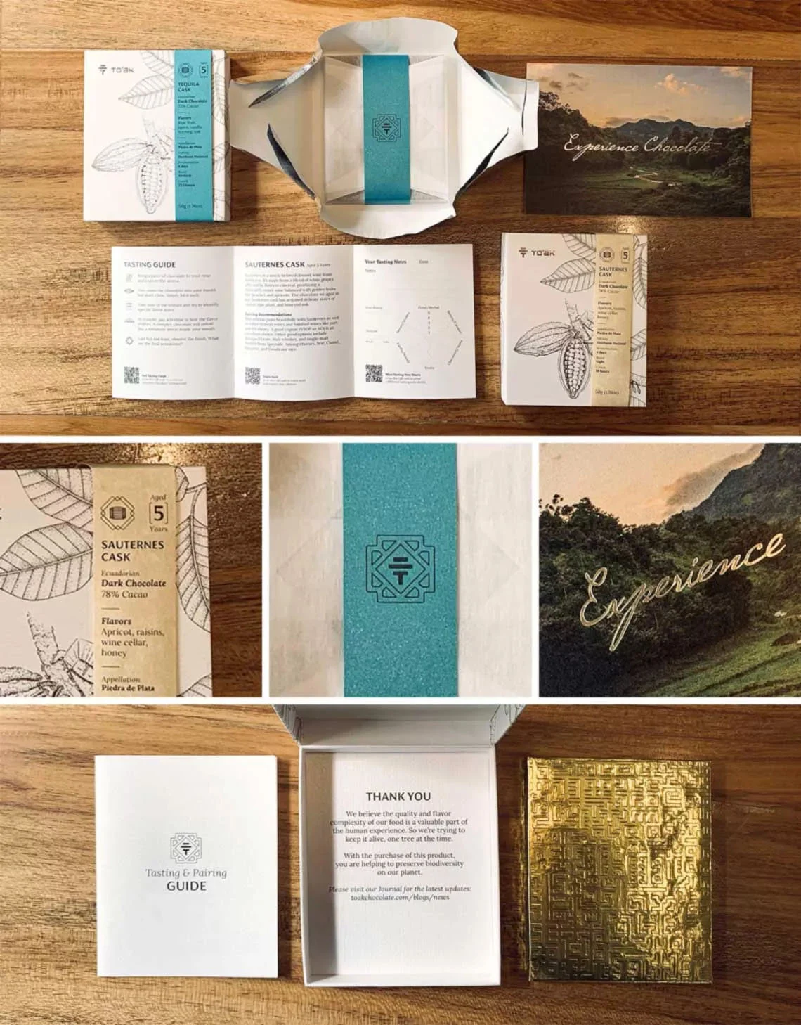 luxury chocolate brand To’ak custom packaging with product inserts.
