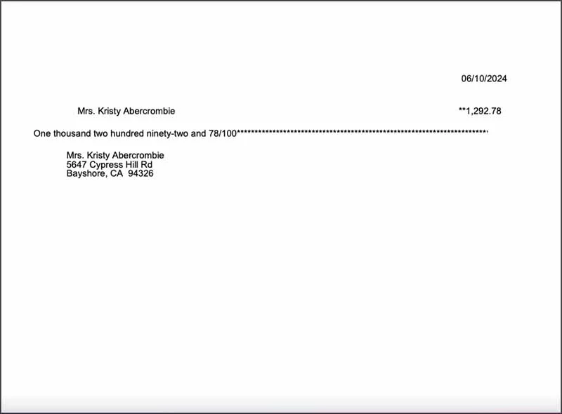 Sample voucher check created in QuickBooks Online.