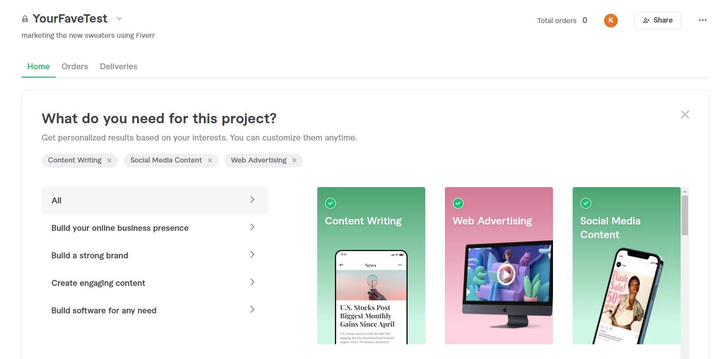 Fiverr creating project questionnaire .