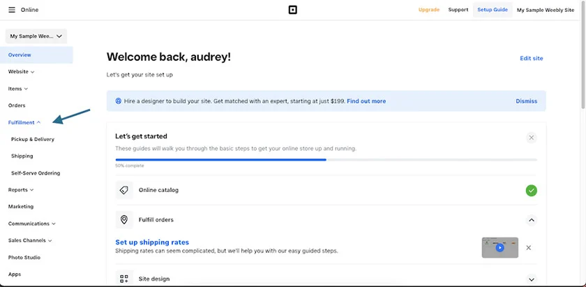 The Fulfillment tab in your dashboard to set up order fulfillment options