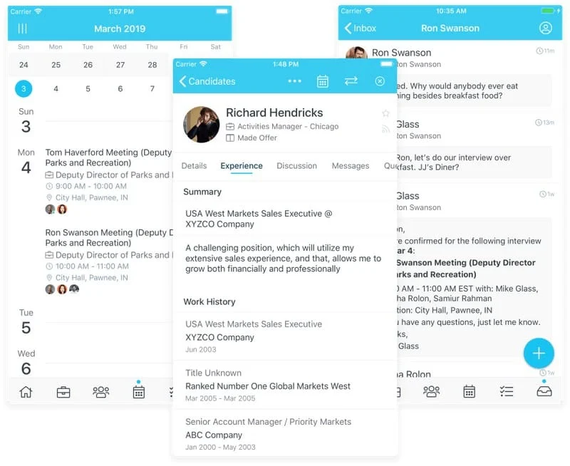 A graphic showing example of Breezy HR mobile app.