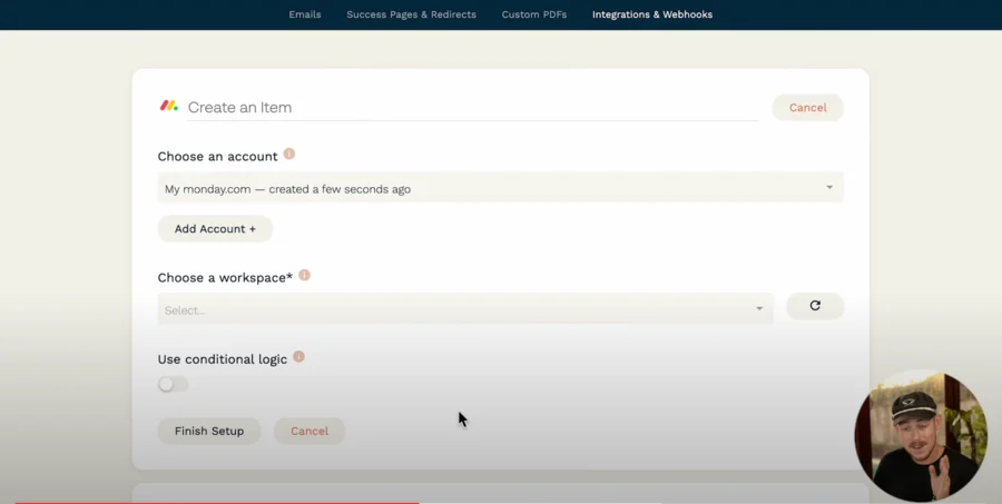Creating an item using the Paperform and monday.com integration.