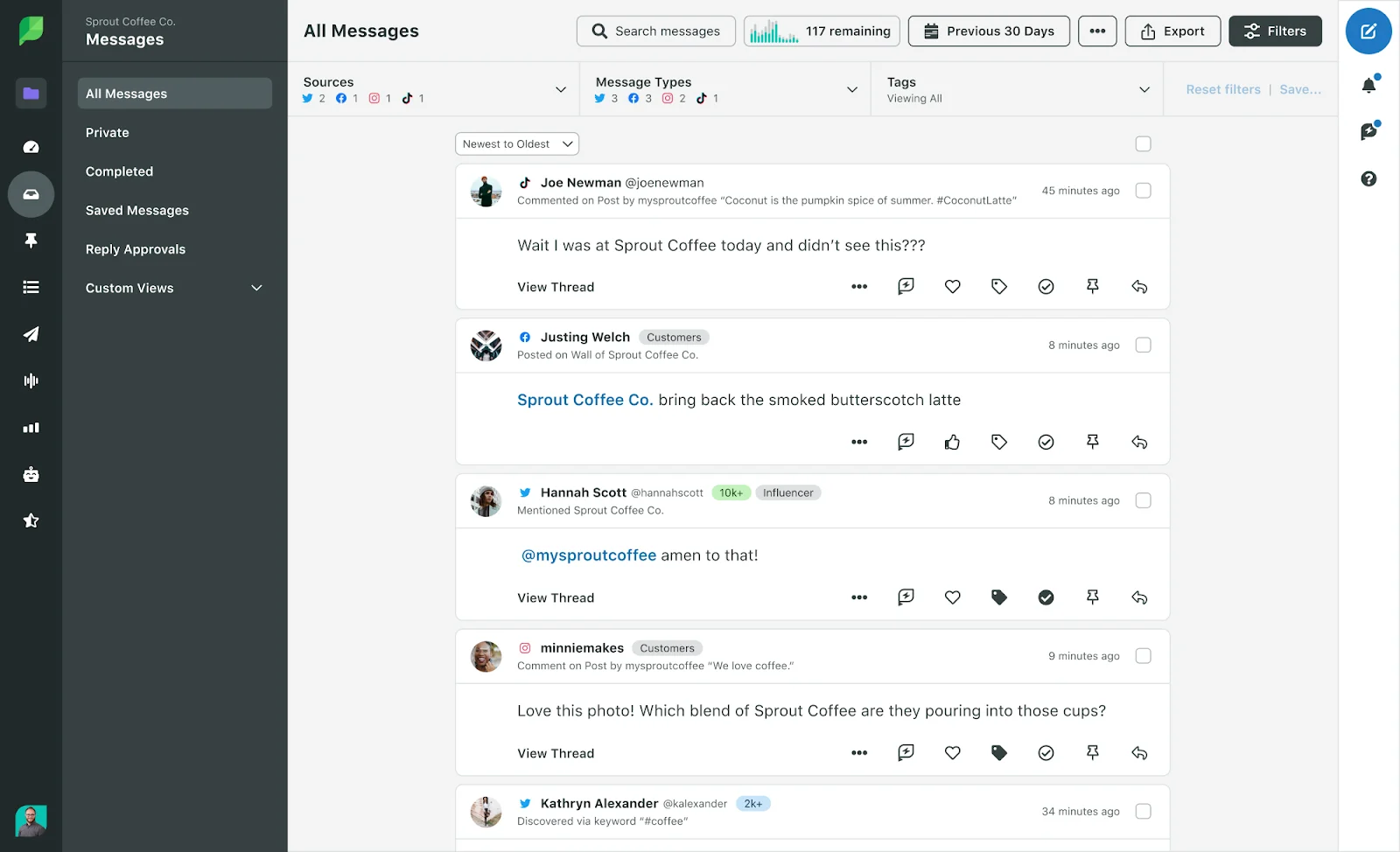 Sprout Social's media engagement tools.