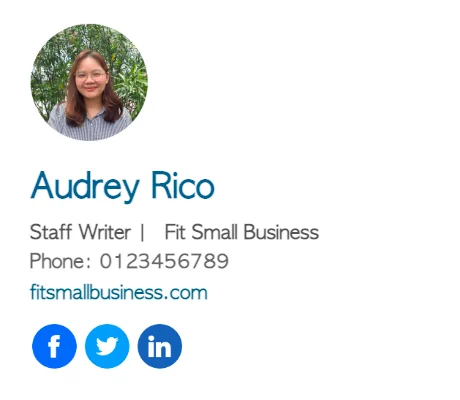 An example of an email signature created for free using signature.email's fee email signature generator.