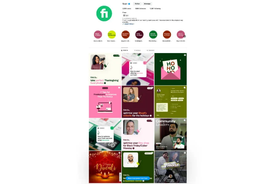 Fiver's Instagram profile and feed