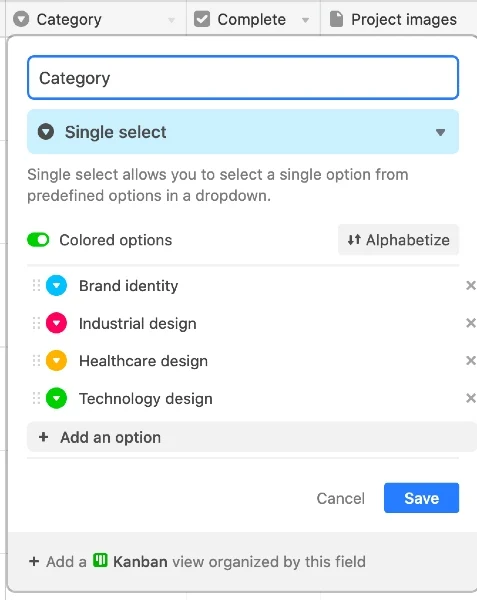 Airtable Dropdown Options