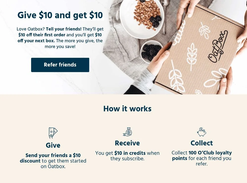 A referral campaign promo from the food brand Oatbox.