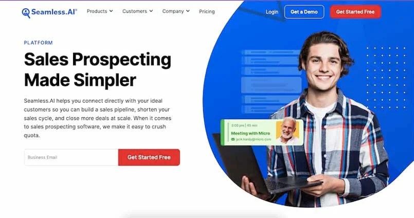 Home page of Seamless AI's website.